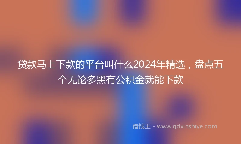 贷款马上下款的平台叫什么2024年精选，盘点五个无论多黑有公积金就能下款