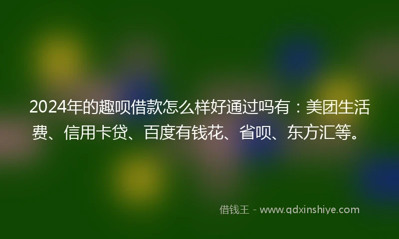 2024年的趣呗借款怎么样好通过吗有:美团生活费、信用卡贷、百度有钱花、省呗、东方汇等。