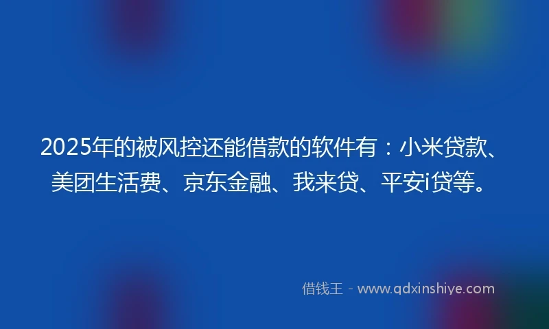 2025年的被风控还能借款的软件有：小米贷款、美团生活费、京东金融、我来贷、平安i贷等。