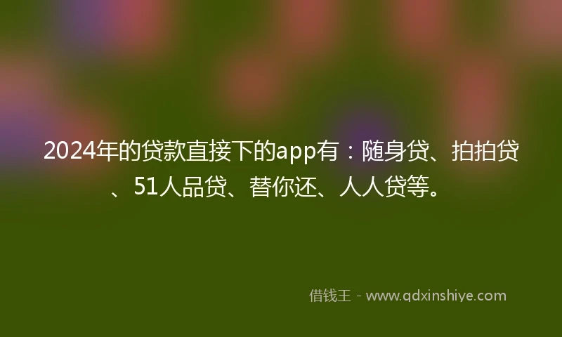 2024年的贷款直接下的app有：随身贷、拍拍贷、51人品贷、替你还、人人贷等。