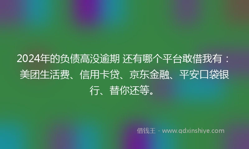 2024年的负债高没逾期 还有哪个平台敢借我有：美团生活费、信用卡贷、京东金融、平安口袋银行、替你还等。