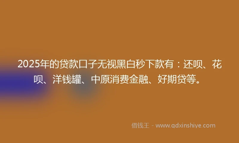 2025年的贷款口子无视黑白秒下款有：还呗、花呗、洋钱罐、中原消费金融、好期贷等。