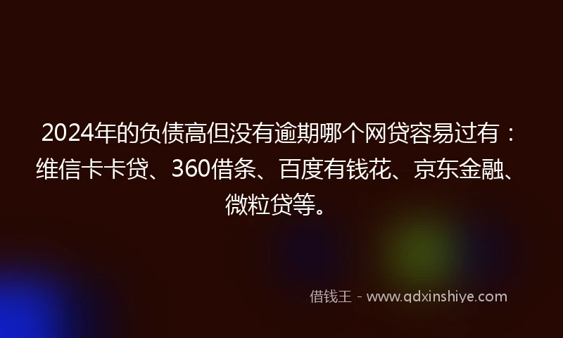 2024年的负债高但没有逾期哪个网贷容易过有：维信卡卡贷、360借条、百度有钱花、京东金融、微粒贷等。