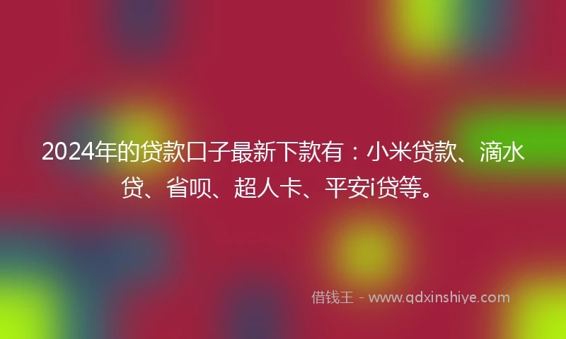 2024年的贷款口子最新下款有：小米贷款、滴水贷、省呗、超人卡、平安i贷等。