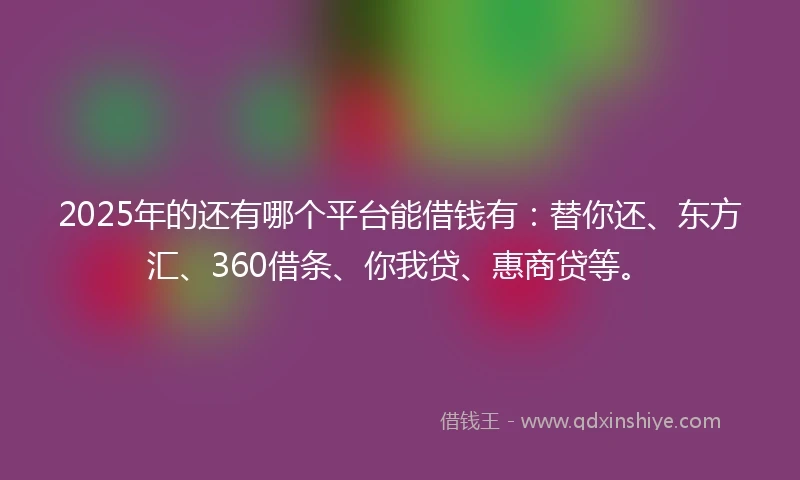 2025年的还有哪个平台能借钱有：替你还、东方汇、360借条、你我贷、惠商贷等。