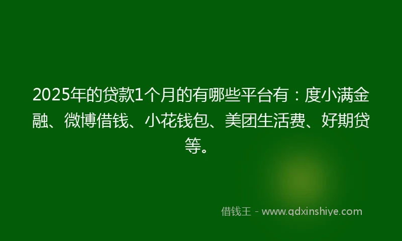 2025年的贷款1个月的有哪些平台有：度小满金融、微博借钱、小花钱包、美团生活费、好期贷等。