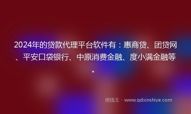 2024年的贷款代理平台软件有：惠商贷、团贷网、平安口袋银行、中原消费金融、度小满金融等。