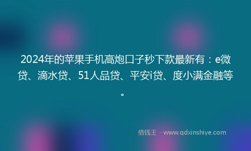 2024年的苹果手机高炮口子秒下款最新有：e微贷、滴水贷、51人品贷、平安i贷、度小满金融等。