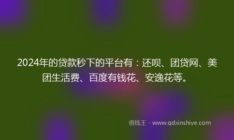 2024年的贷款秒下的平台有：还呗、团贷网、美团生活费、百度有钱花、安逸花等。