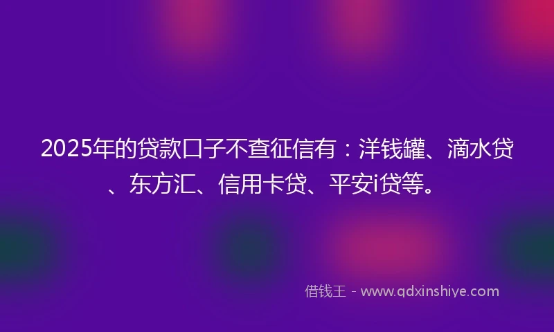 2025年的贷款口子不查征信有：洋钱罐、滴水贷、东方汇、信用卡贷、平安i贷等。