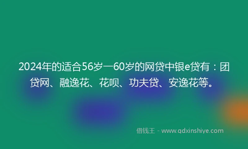 2024年的适合56岁一60岁的网贷中银e贷有：团贷网、融逸花、花呗、功夫贷、安逸花等。