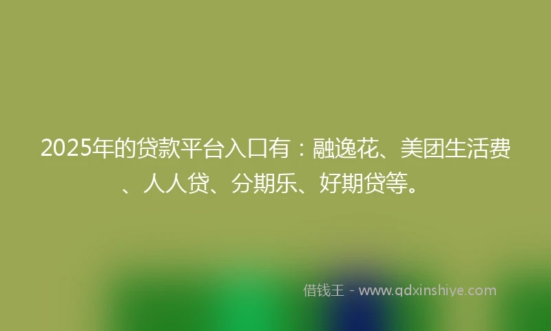 2025年的贷款平台入口有：融逸花、美团生活费、人人贷、分期乐、好期贷等。