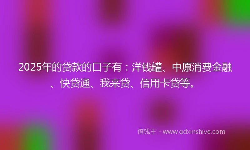 2025年的贷款的口子有:洋钱罐、中原消费金融、快贷通、我来贷、信用卡贷等。