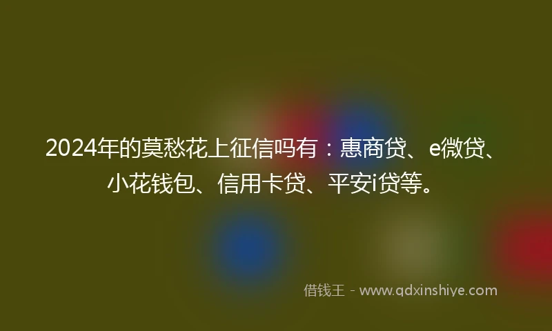 2024年的莫愁花上征信吗有：惠商贷、e微贷、小花钱包、信用卡贷、平安i贷等。