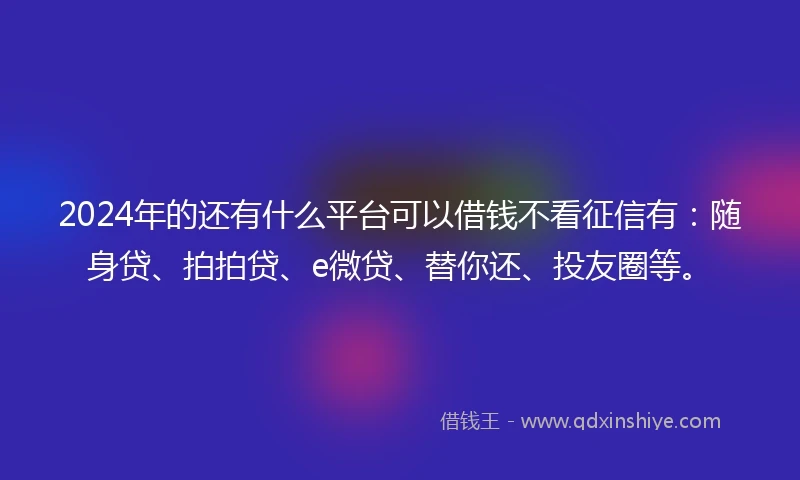 2024年的还有什么平台可以借钱不看征信有：随身贷、拍拍贷、e微贷、替你还、投友圈等。