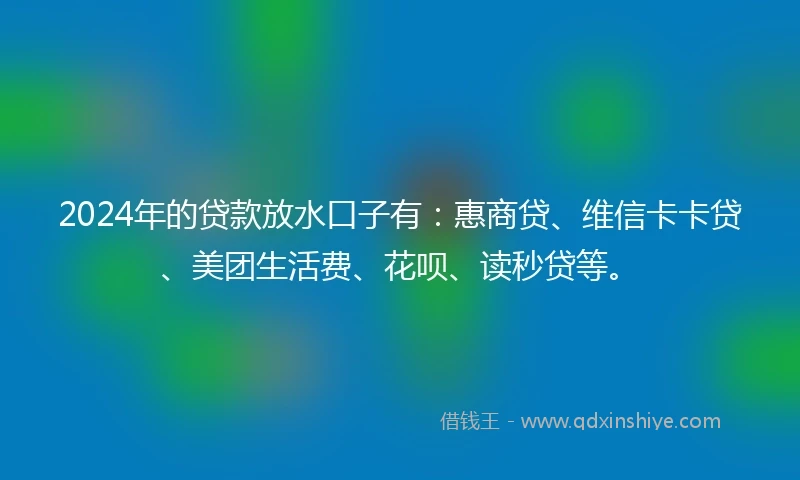 2024年的贷款放水口子有：惠商贷、维信卡卡贷、美团生活费、花呗、读秒贷等。