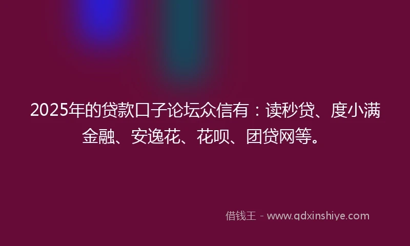 2025年的贷款口子论坛众信有：读秒贷、度小满金融、安逸花、花呗、团贷网等。