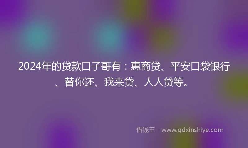 2024年的贷款口子哥有：惠商贷、平安口袋银行、替你还、我来贷、人人贷等。