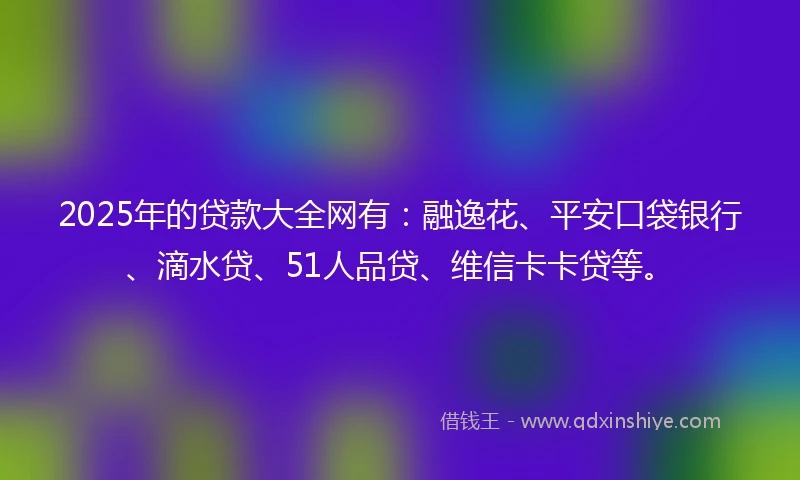 2025年的贷款大全网有：融逸花、平安口袋银行、滴水贷、51人品贷、维信卡卡贷等。