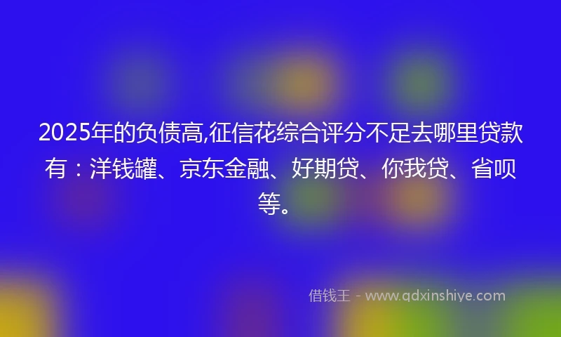 2025年的负债高,征信花综合评分不足去哪里贷款有：洋钱罐、京东金融、好期贷、你我贷、省呗等。