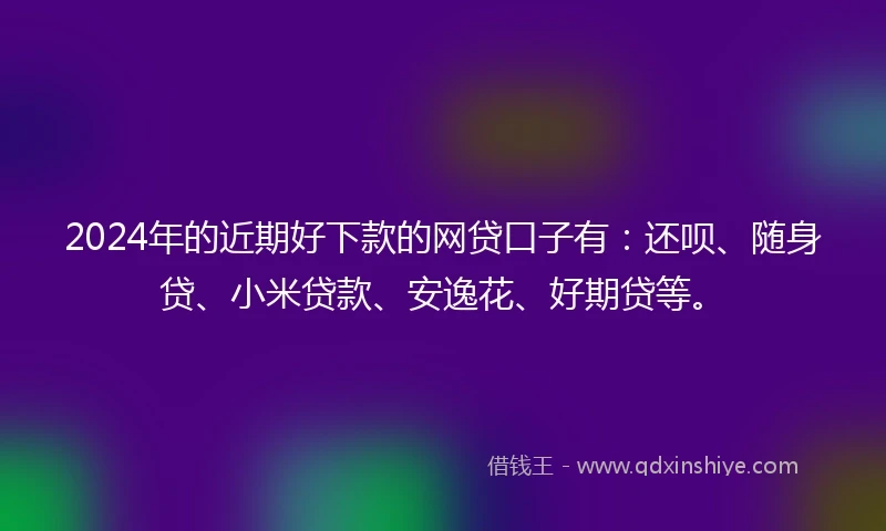 2024年的近期好下款的网贷口子有：还呗、随身贷、小米贷款、安逸花、好期贷等。