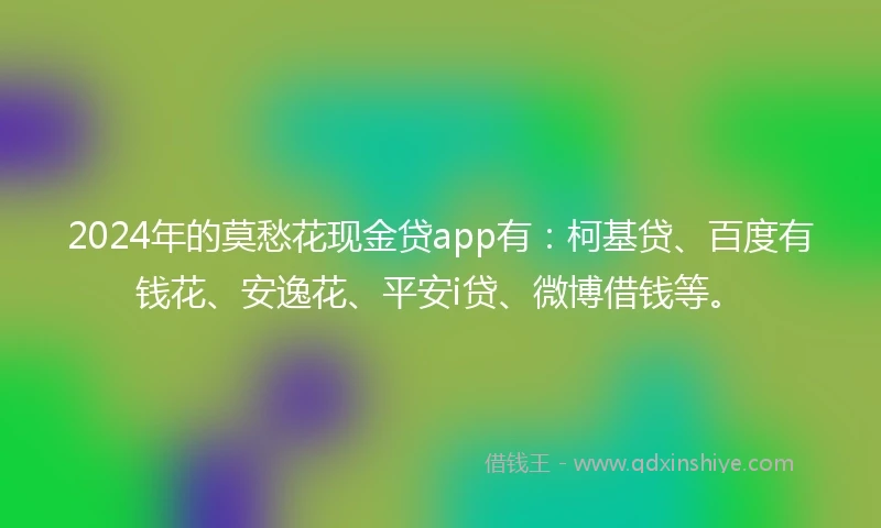 2024年的莫愁花现金贷app有：柯基贷、百度有钱花、安逸花、平安i贷、微博借钱等。