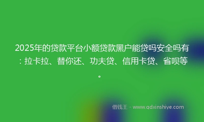 2025年的贷款平台小额贷款黑户能贷吗安全吗有：拉卡拉、替你还、功夫贷、信用卡贷、省呗等。