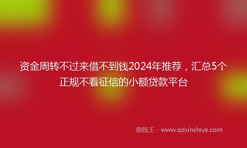 资金周转不过来借不到钱2024年推荐，汇总5个正规不看征信的小额贷款平台