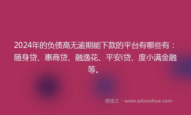 2024年的负债高无逾期能下款的平台有哪些有：随身贷、惠商贷、融逸花、平安i贷、度小满金融等。