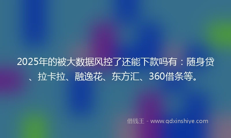 2025年的被大数据风控了还能下款吗有：随身贷、拉卡拉、融逸花、东方汇、360借条等。