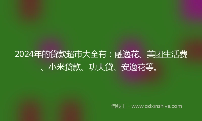 2024年的贷款超市大全有：融逸花、美团生活费、小米贷款、功夫贷、安逸花等。
