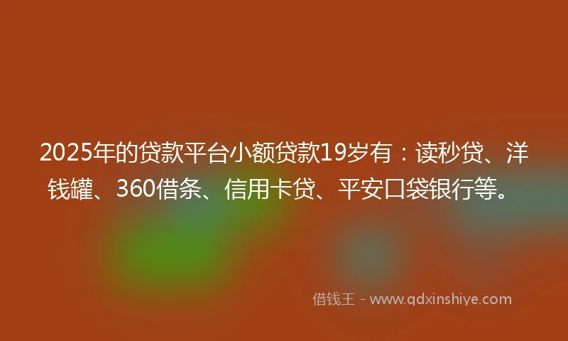 2025年的贷款平台小额贷款19岁有：读秒贷、洋钱罐、360借条、信用卡贷、平安口袋银行等。