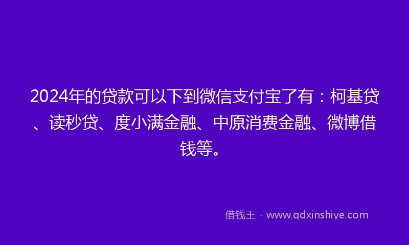 2024年的贷款可以下到微信支付宝了有：柯基贷、读秒贷、度小满金融、中原消费金融、微博借钱等。