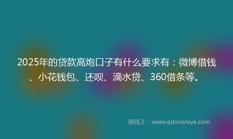 2025年的贷款高炮口子有什么要求有：微博借钱、小花钱包、还呗、滴水贷、360借条等。