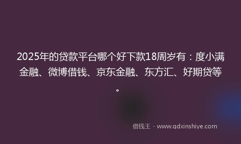 2025年的贷款平台哪个好下款18周岁有：度小满金融、微博借钱、京东金融、东方汇、好期贷等。