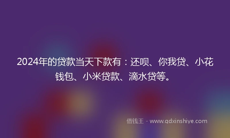 2024年的贷款当天下款有：还呗、你我贷、小花钱包、小米贷款、滴水贷等。