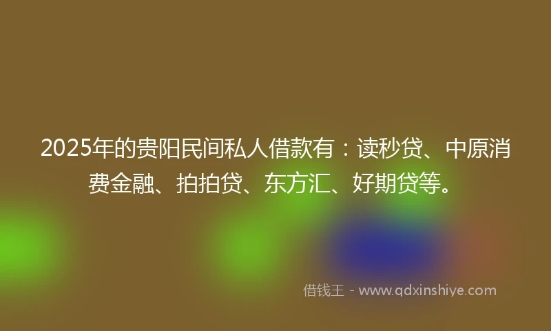 2025年的贵阳民间私人借款有：读秒贷、中原消费金融、拍拍贷、东方汇、好期贷等。
