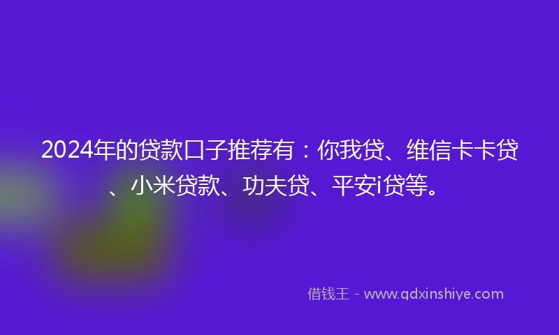2024年的贷款口子推荐有：你我贷、维信卡卡贷、小米贷款、功夫贷、平安i贷等。