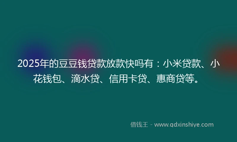 2025年的豆豆钱贷款放款快吗有：小米贷款、小花钱包、滴水贷、信用卡贷、惠商贷等。