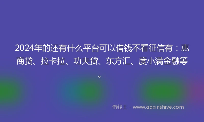 2024年的还有什么平台可以借钱不看征信有：惠商贷、拉卡拉、功夫贷、东方汇、度小满金融等。