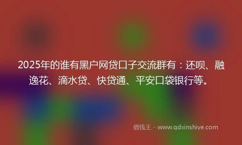2025年的谁有黑户网贷口子交流群有：还呗、融逸花、滴水贷、快贷通、平安口袋银行等。