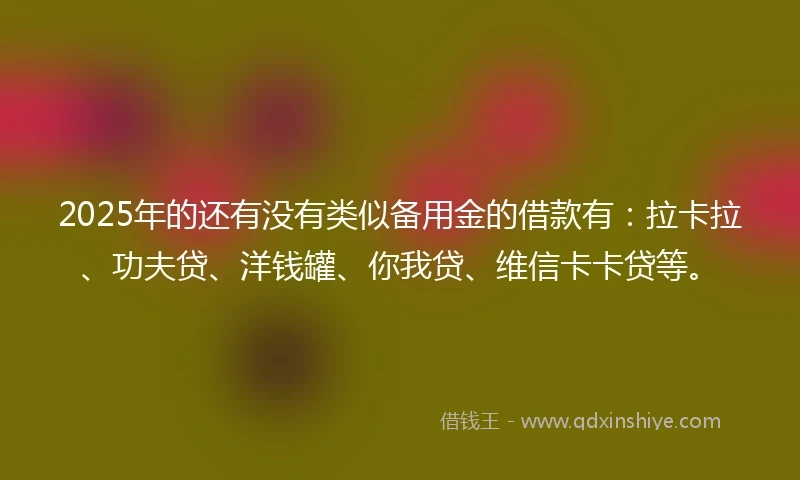 2025年的还有没有类似备用金的借款有：拉卡拉、功夫贷、洋钱罐、你我贷、维信卡卡贷等。