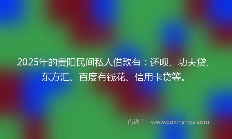 2025年的贵阳民间私人借款有：还呗、功夫贷、东方汇、百度有钱花、信用卡贷等。