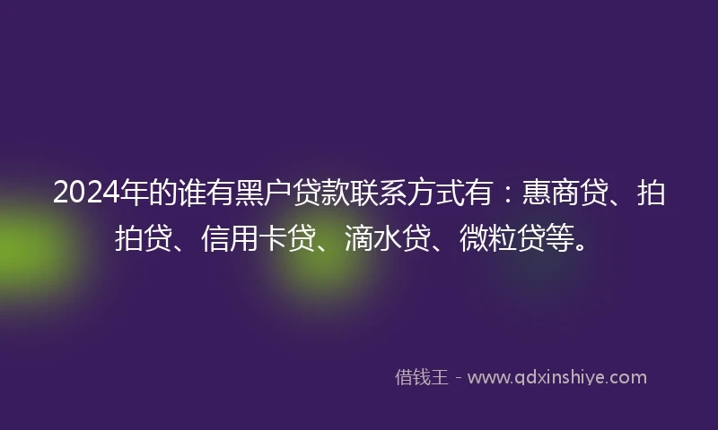 2024年的谁有黑户贷款联系方式有：惠商贷、拍拍贷、信用卡贷、滴水贷、微粒贷等。