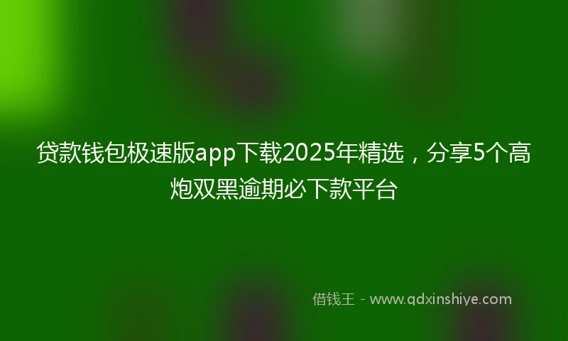 贷款钱包极速版app下载2025年精选，分享5个高炮双黑逾期必下款平台