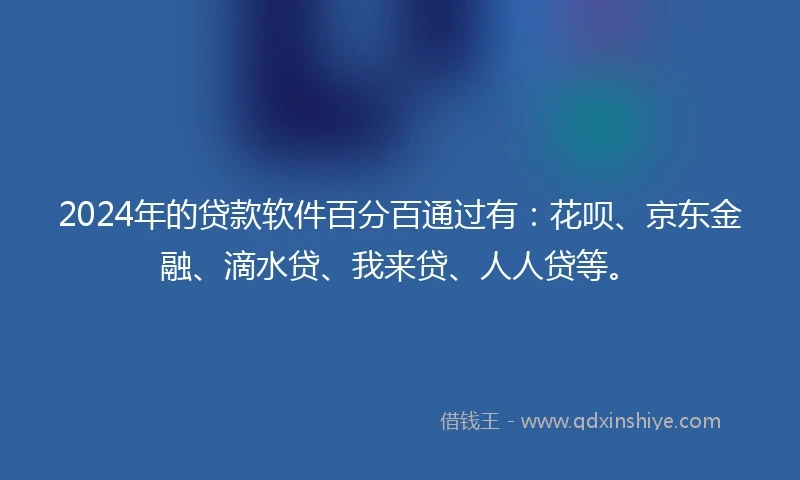2024年的贷款软件百分百通过有：花呗、京东金融、滴水贷、我来贷、人人贷等。