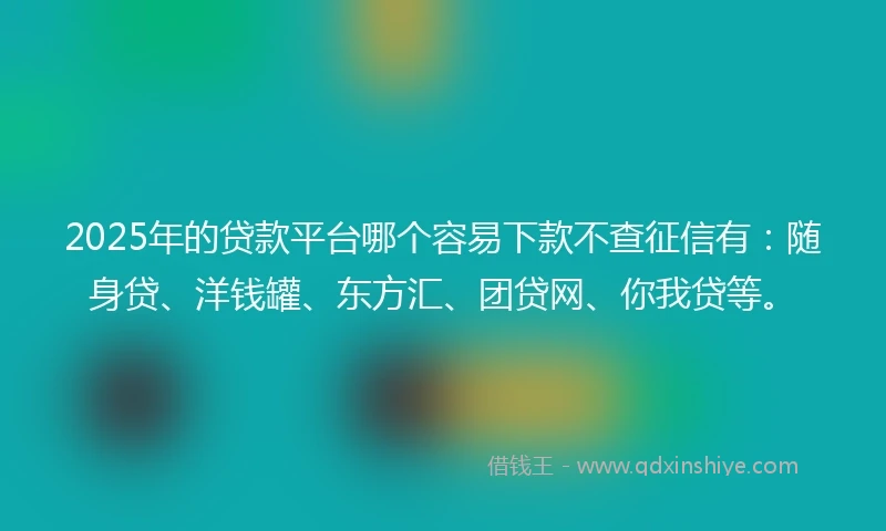 2025年的贷款平台哪个容易下款不查征信有：随身贷、洋钱罐、东方汇、团贷网、你我贷等。