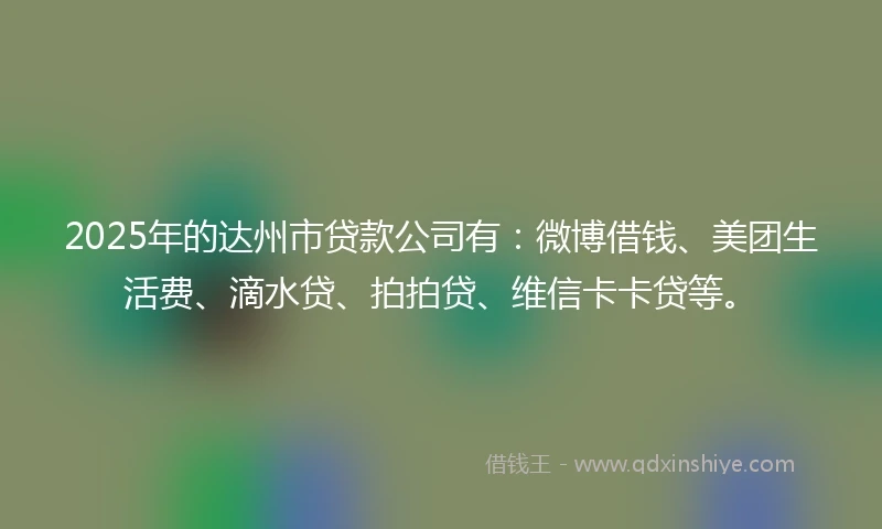 2025年的达州市贷款公司有：微博借钱、美团生活费、滴水贷、拍拍贷、维信卡卡贷等。
