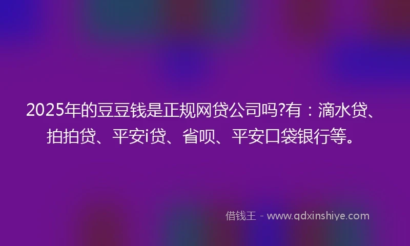 2025年的豆豆钱是正规网贷公司吗?有：滴水贷、拍拍贷、平安i贷、省呗、平安口袋银行等。