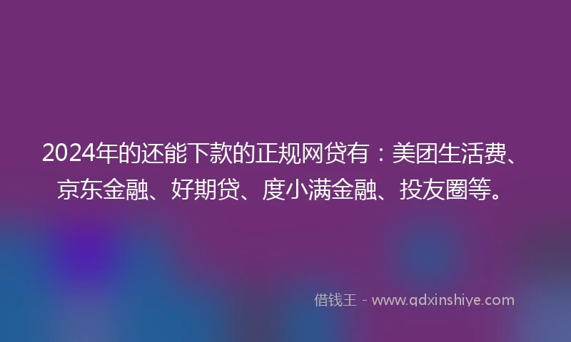 2024年的还能下款的正规网贷有：美团生活费、京东金融、好期贷、度小满金融、投友圈等。